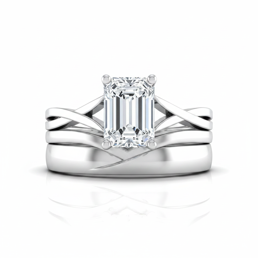 The Priscilla Matching Wedding Band, Emerald in 18K White Gold
