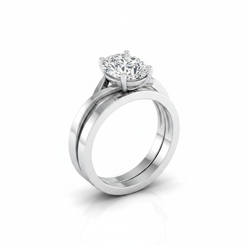 The Priscilla Matching Wedding Band, Oval in 18K White Gold