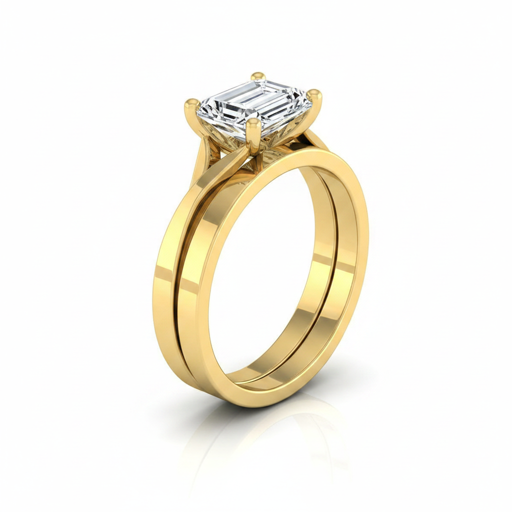 The Priscilla Matching Wedding Band, Emerald in 18K Yellow Gold