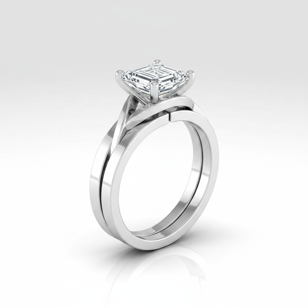 The Priscilla Matching Wedding Band, Emerald in Platinum