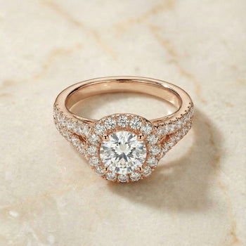 The Billie Prong Halo Split Shank Cushion Cut Engagement Ring Setting in 14K Rose Gold