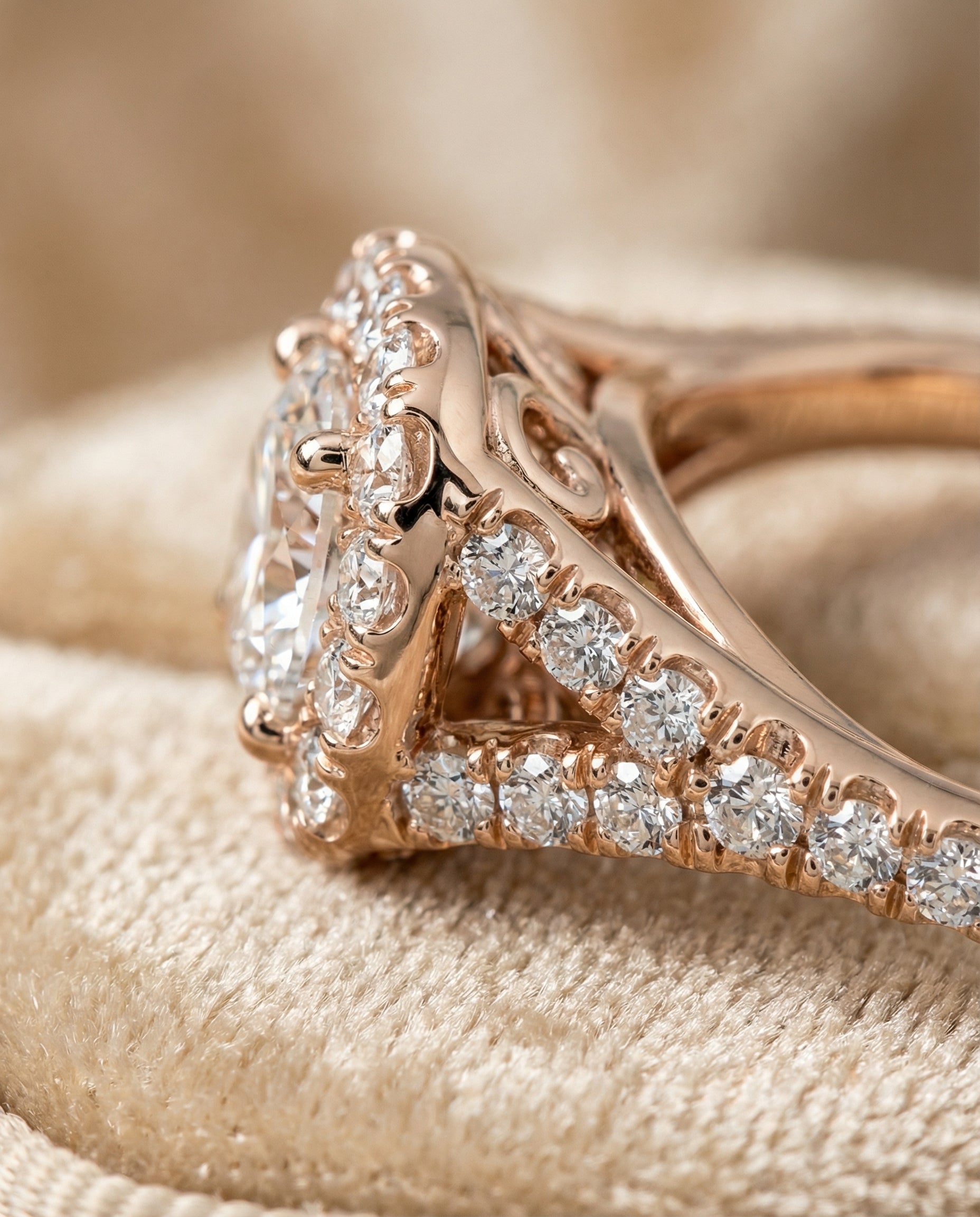 14K Rose Gold band of The Billie cushion engagement ring setting | RockHer