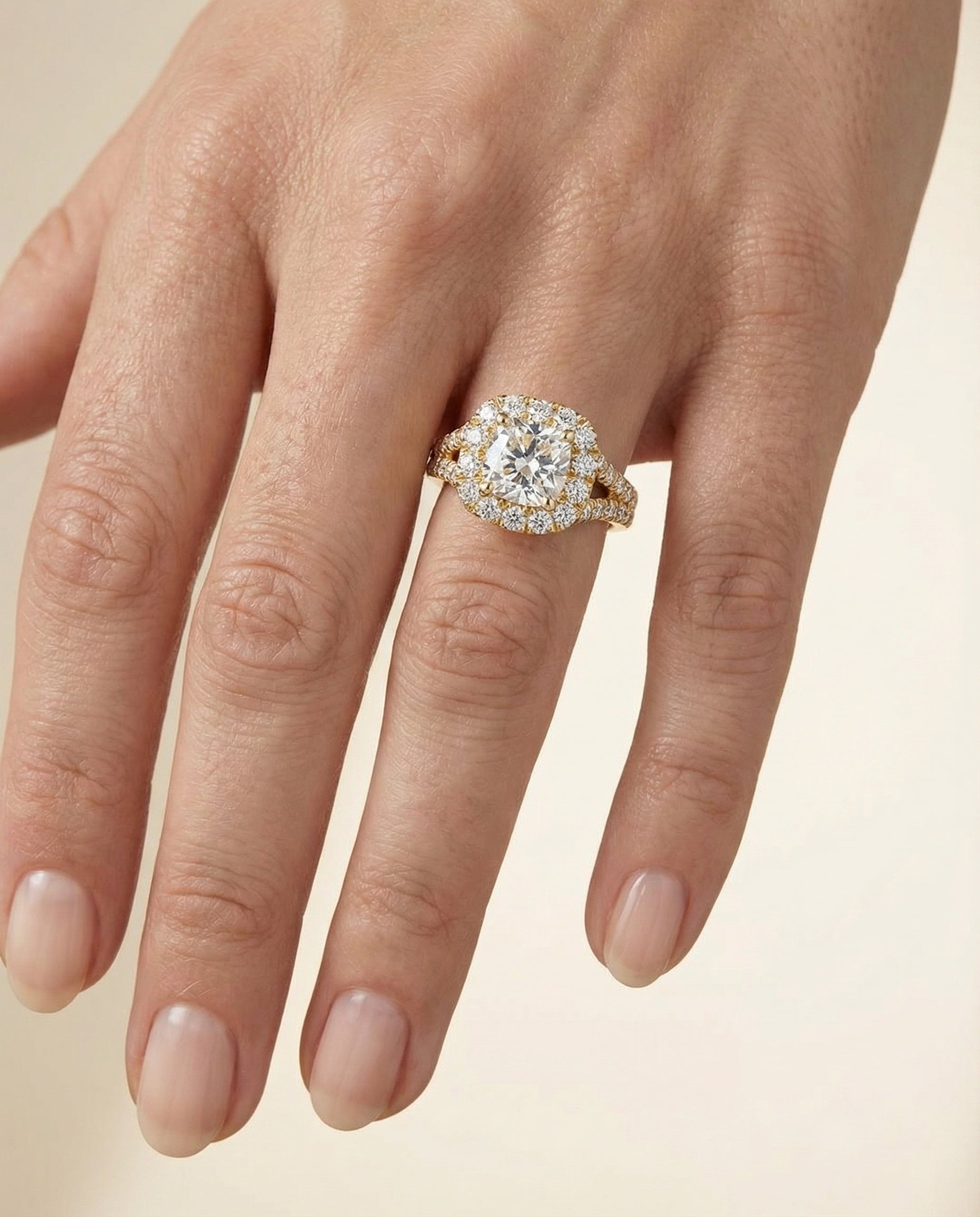 The Billie setting for cushion diamonds, made to order in 18K Yellow Gold | RockHer