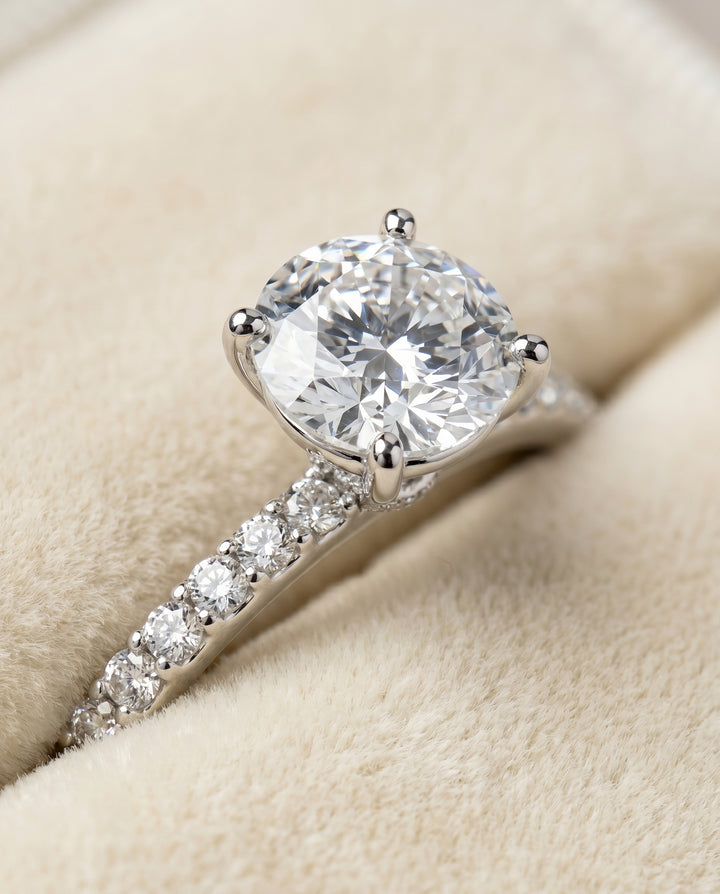 The Cherie Hidden Halo Solitaire Engagement Ring Setting for Round Diamonds in 18K White Gold