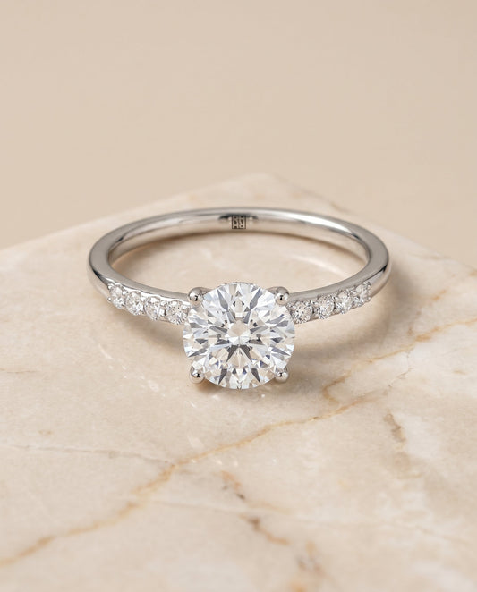 Cherie Select Quarter Shank Hidden Halo Solitaire Oval in Platinum – view 1