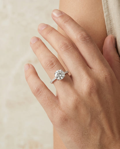 The Cherie Hidden Halo Pavé Solitaire Round Engagement Ring Setting in Platinum