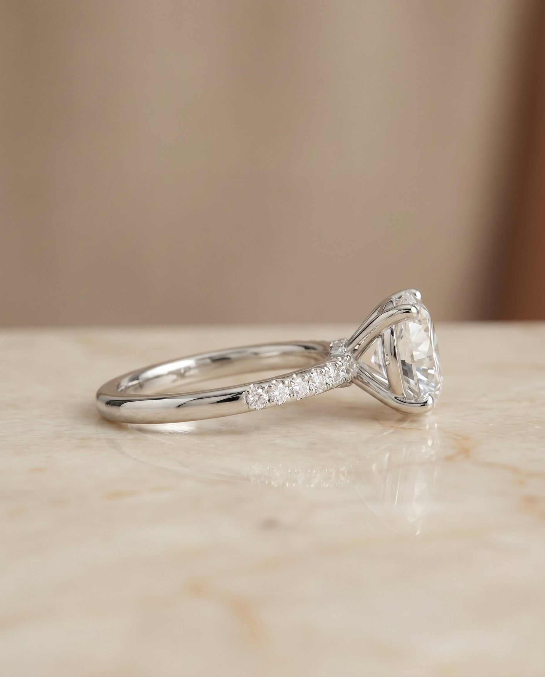 The Cherie setting for round diamonds, made to order in Platinum | RockHer