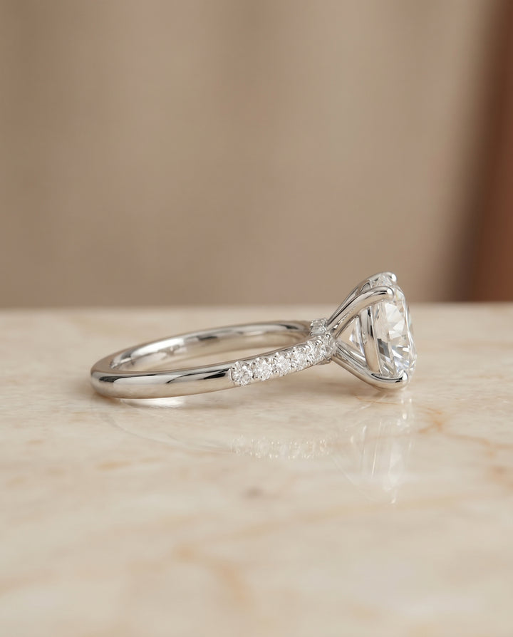 The Cherie Hidden Halo Solitaire Engagement Ring Setting for Round Diamonds in 18K White Gold