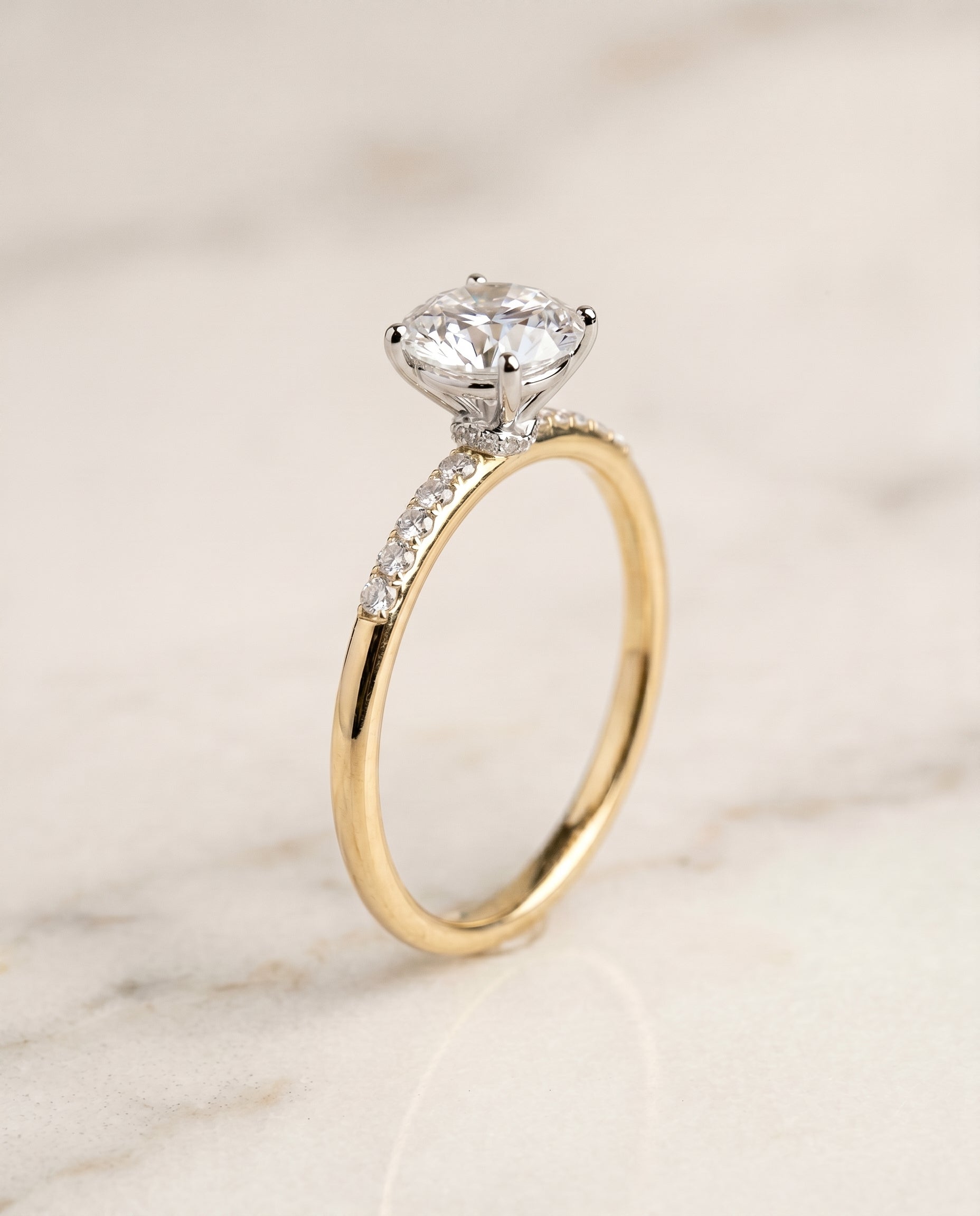 Hidden Halo Pavé Solitaire styling on The Cherie round engagement ring setting | RockHer