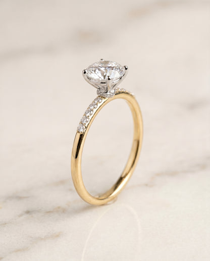 The Cherie Hidden Halo Pavé Solitaire Round Engagement Ring Setting in 18K Yellow Gold