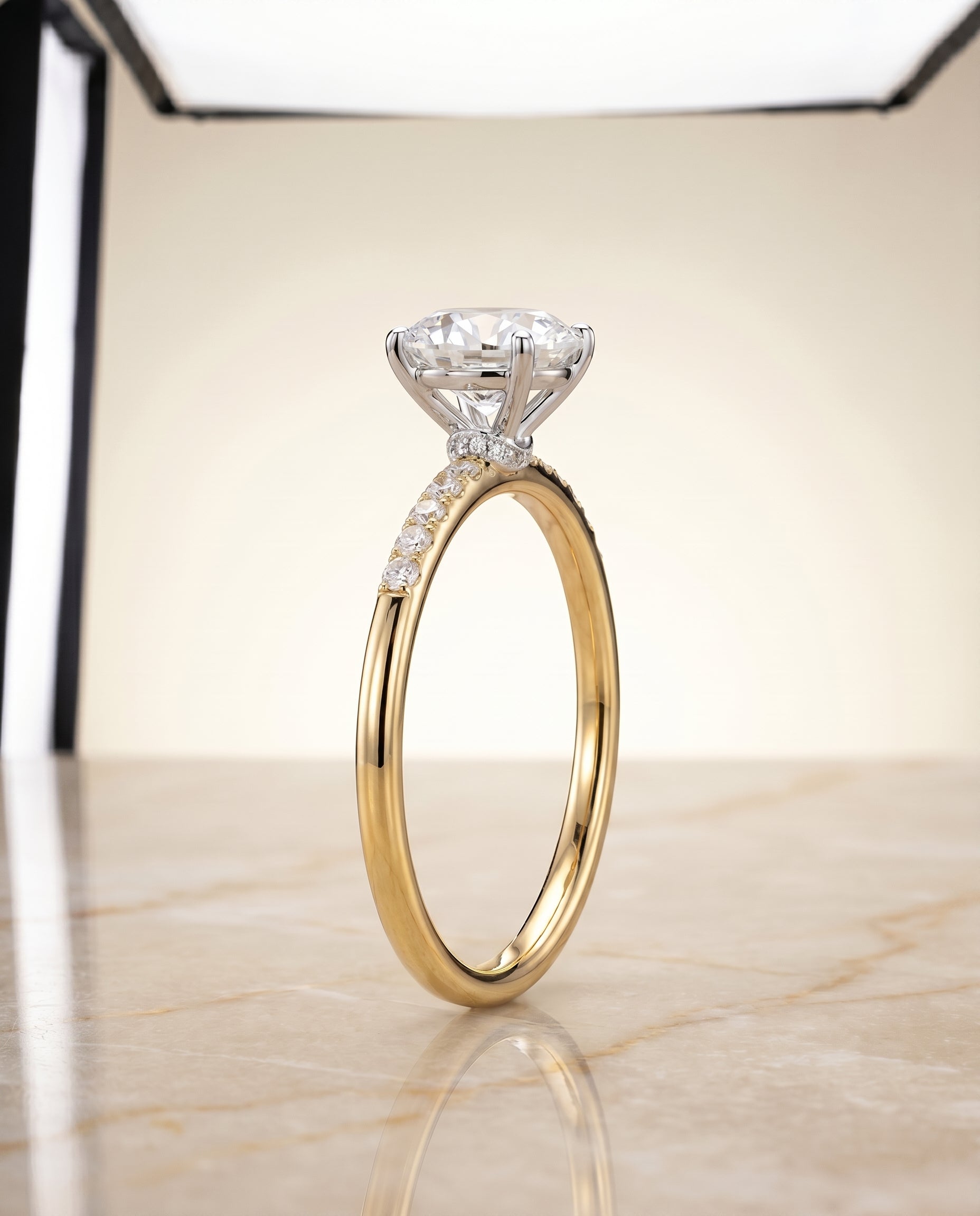 The Cherie hidden halo pavé solitaire engagement ring setting, shown in 18K Yellow Gold | RockHer