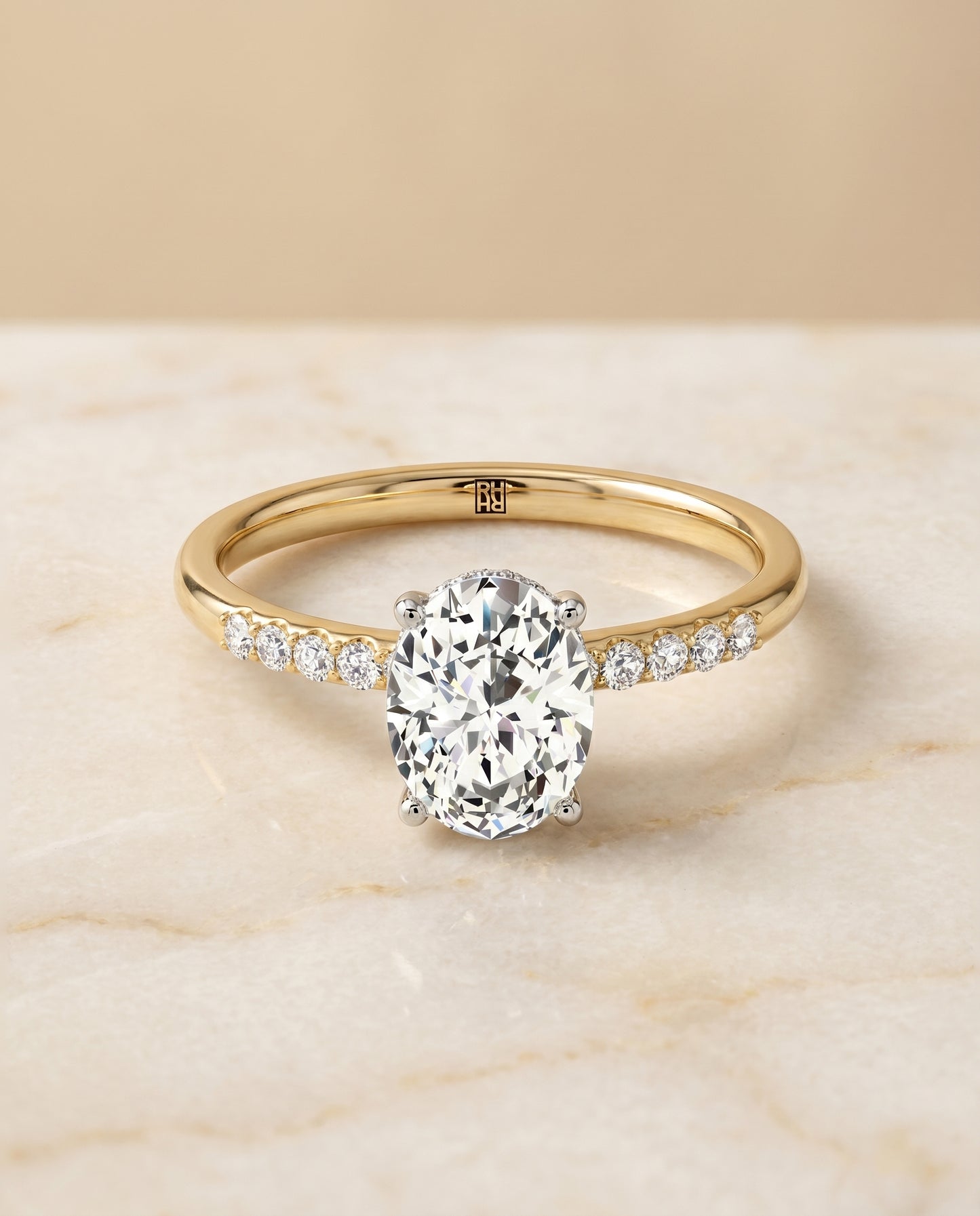 The Cherie Hidden Halo Solitaire Engagement Ring Setting for Oval Diamonds in 18K Yellow Gold | RockHer
