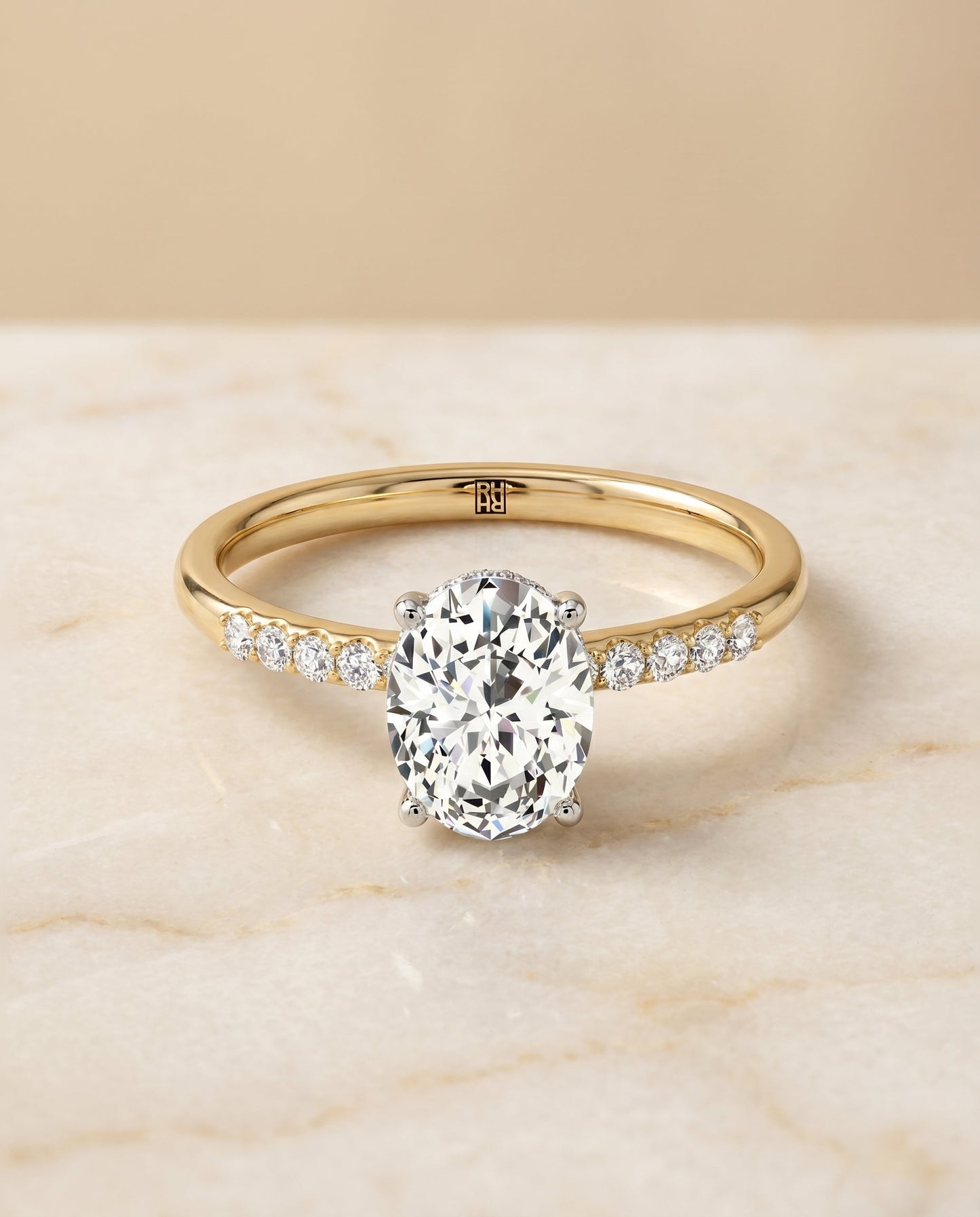 Cherie Select Quarter Shank Hidden Halo Solitaire Oval in 14K Yellow Gold – view 1