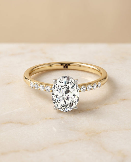 Cherie Select Quarter Shank Hidden Halo Solitaire Oval in 14K Yellow Gold – view 1