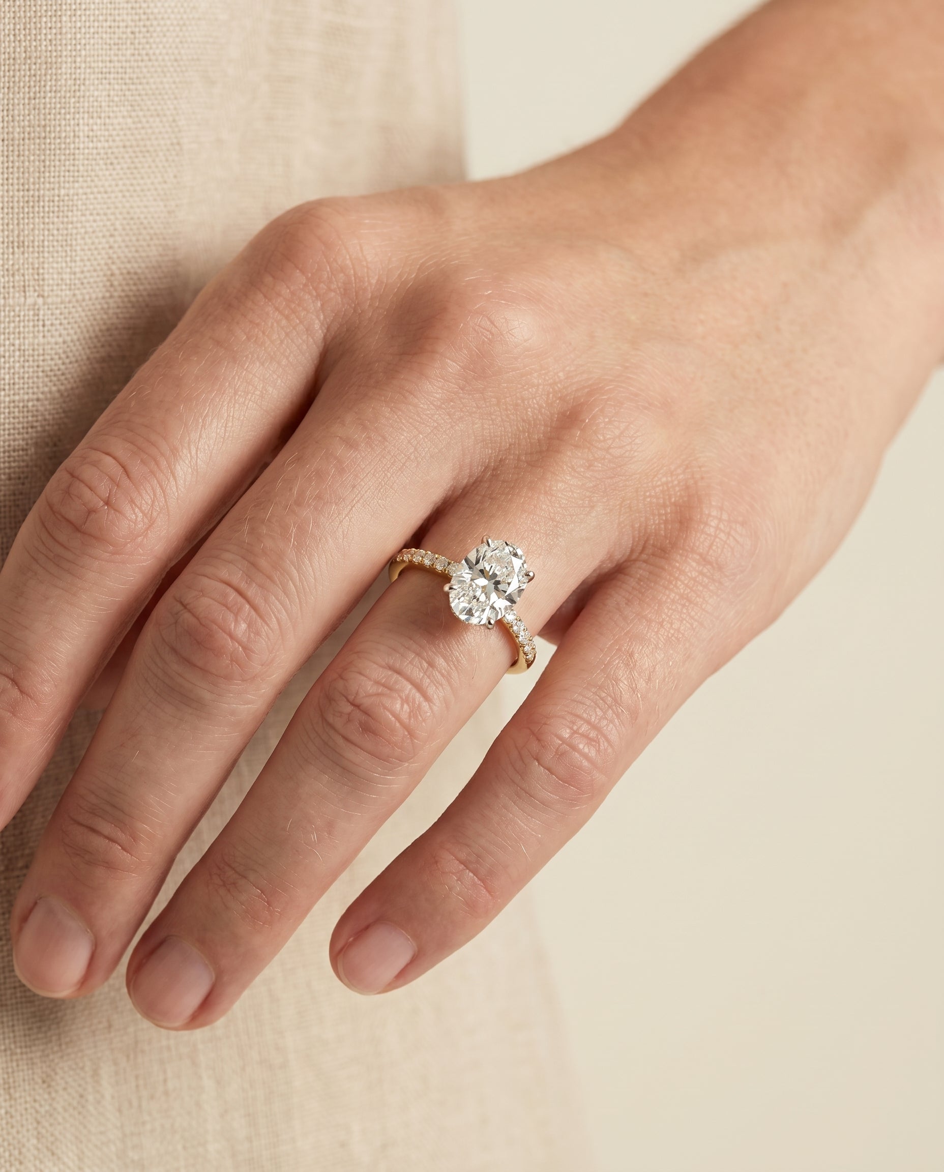 The Cherie engagement ring setting in 18K Yellow Gold, hidden halo pavé solitaire design | RockHer