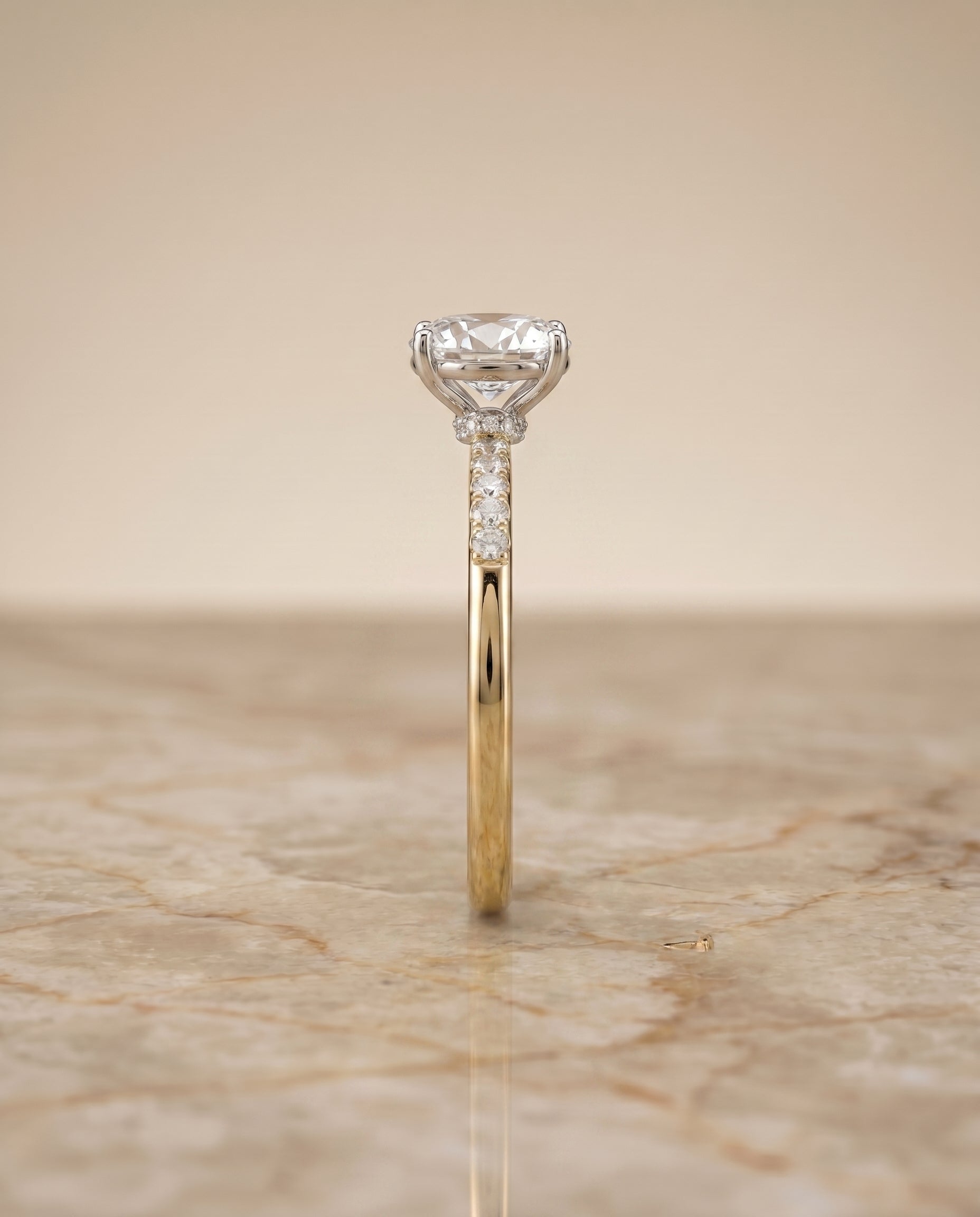 The Cherie hidden halo pavé solitaire engagement ring setting, shown in 18K Yellow Gold | RockHer