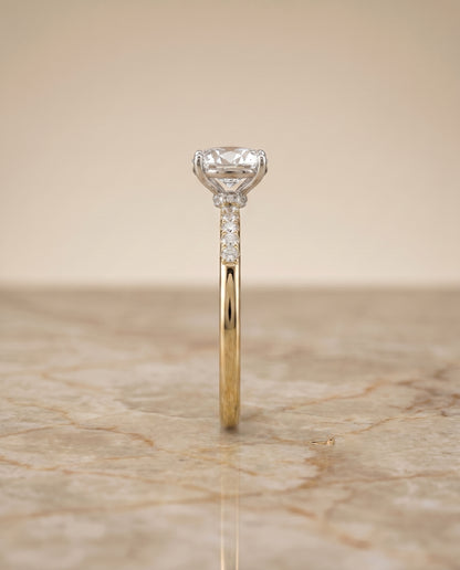 The Cherie Hidden Halo Pavé Solitaire Oval Engagement Ring Setting in 18K Yellow Gold