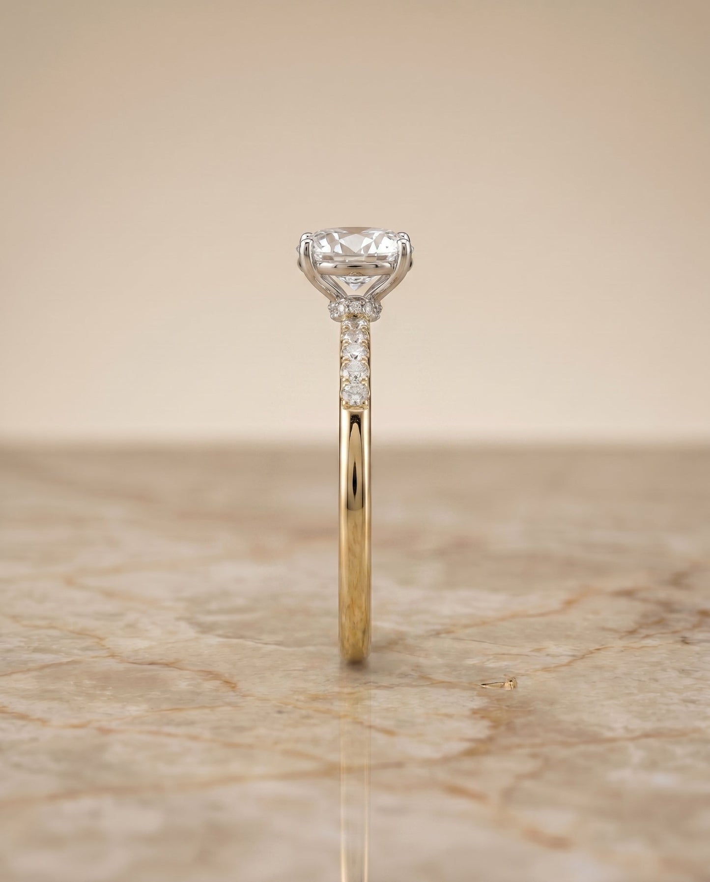 Cherie Select Quarter Shank Hidden Halo Solitaire Oval in 14K Yellow Gold – view 6