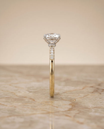 Cherie Select Hidden Halo Pavé Solitaire Oval Lab Diamond Engagement Ring in 14K Yellow Gold, side view | RockHer