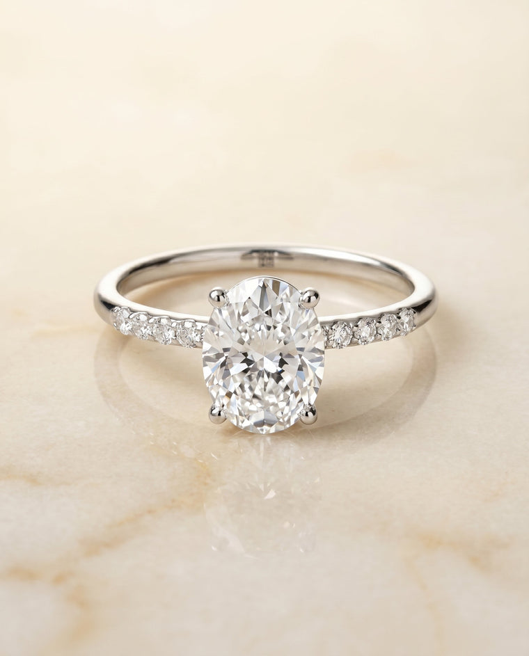 The Cherie Select Hidden Halo Pavé Solitaire Oval Lab Diamond Engagement Ring in 18K White Gold