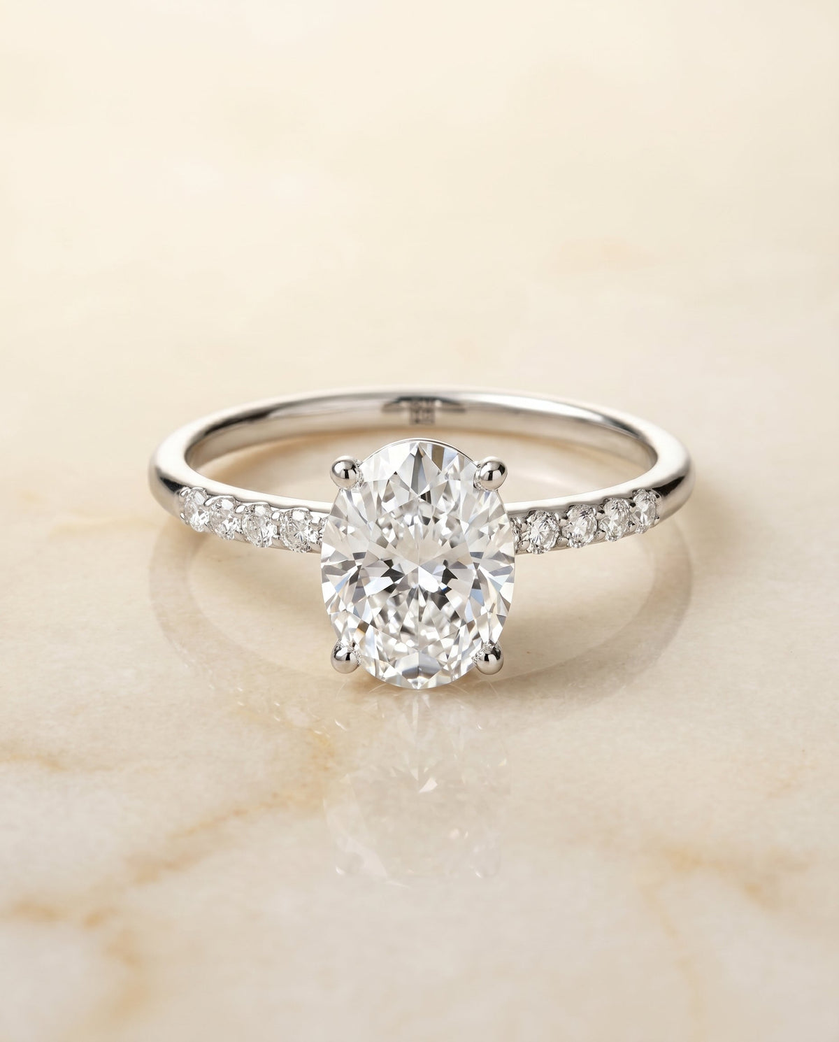 Cherie Select Hidden Halo Pavé Solitaire Oval Lab Diamond Engagement Ring in Platinum, alternate angle | RockHer