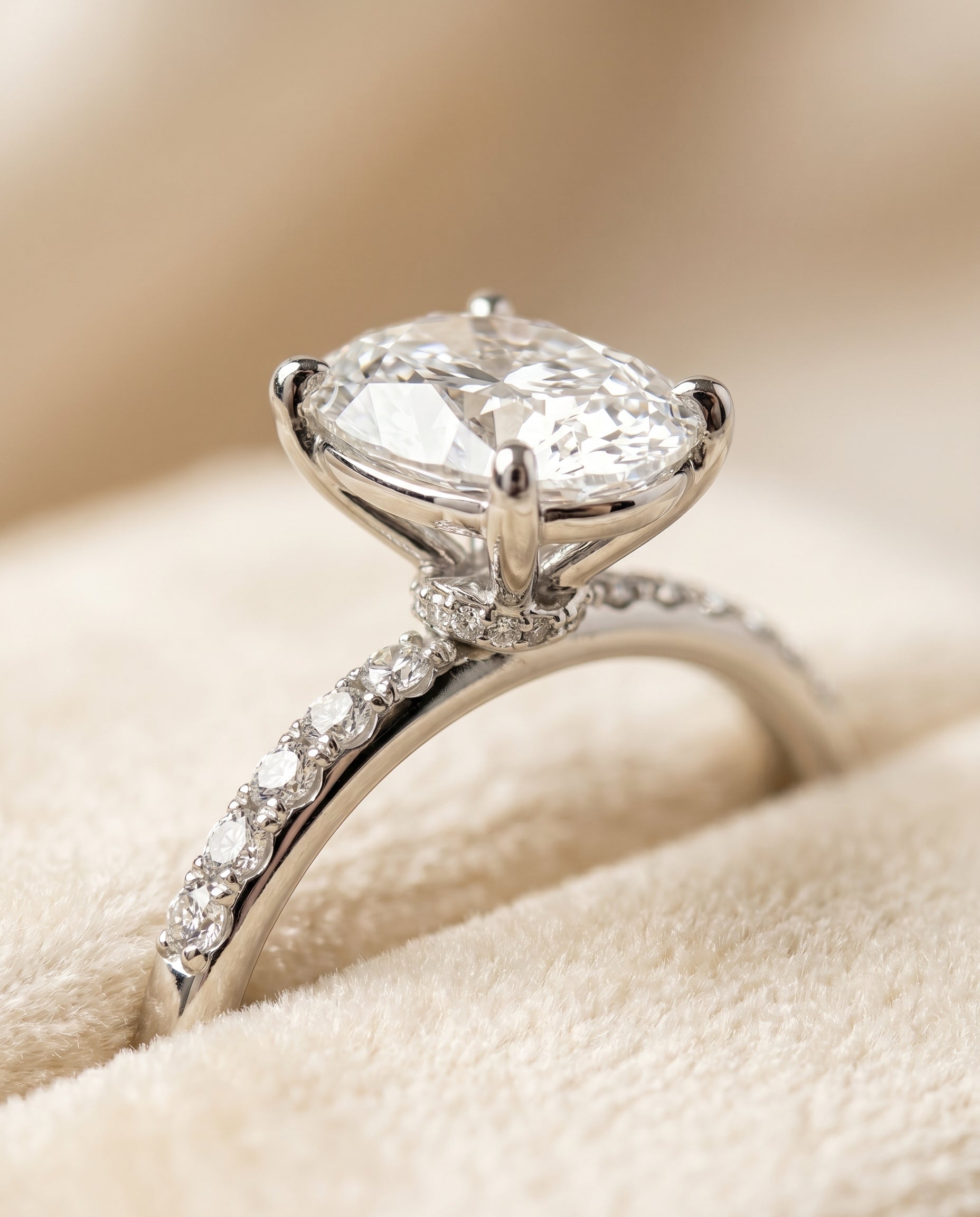 Platinum band of The Cherie oval engagement ring setting | RockHer