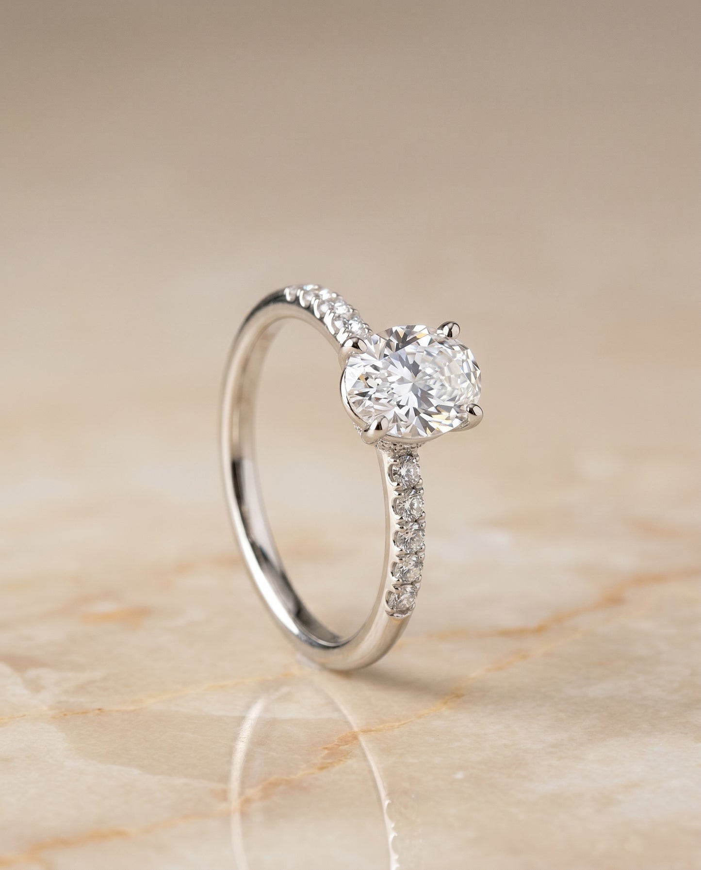 The Cherie Solitaire Engagement Ring Setting for Oval Diamonds in Platinum