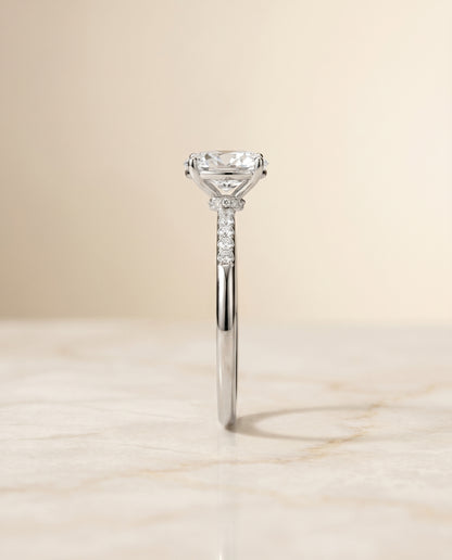 The Cherie Hidden Halo Pavé Solitaire Oval Engagement Ring Setting in Platinum