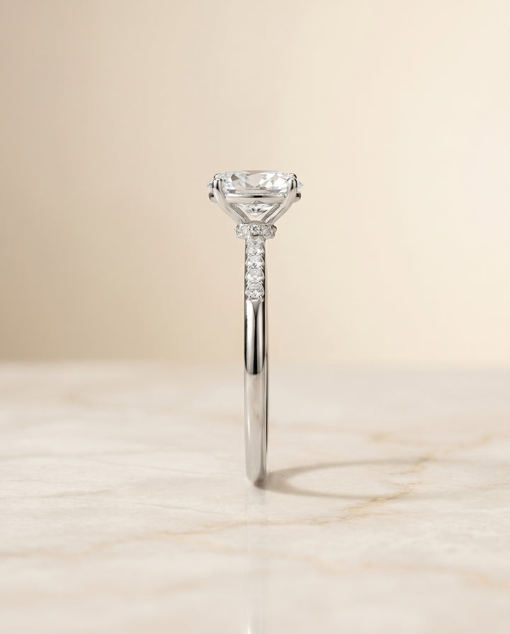 The Cherie Solitaire Engagement Ring Setting for Oval Diamonds in Platinum