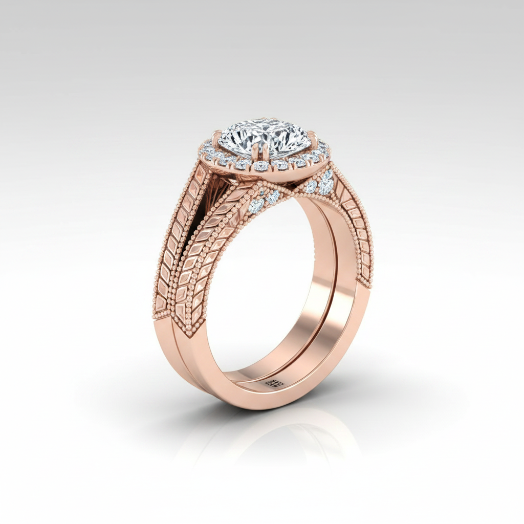 The Ramona Matching Wedding Band, Cushion in 14K Rose Gold