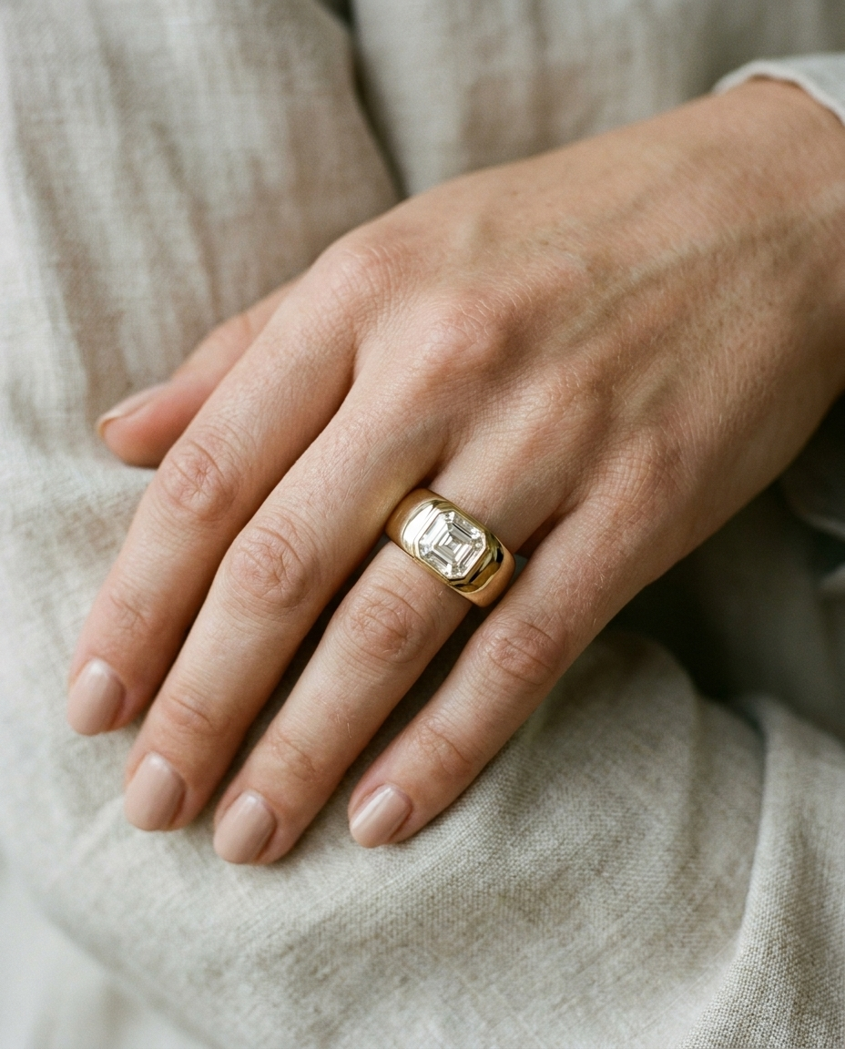 18K Yellow Gold band of The Remi asscher engagement ring setting | RockHer
