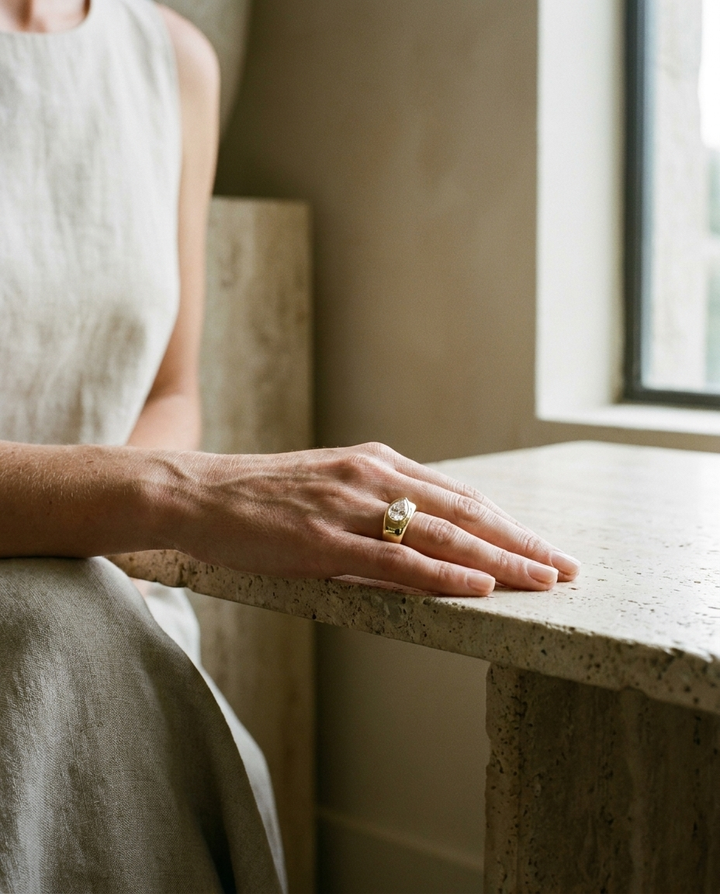 The Remi — Bezel-Set Cigar Band Briolette in 18K Yellow Gold