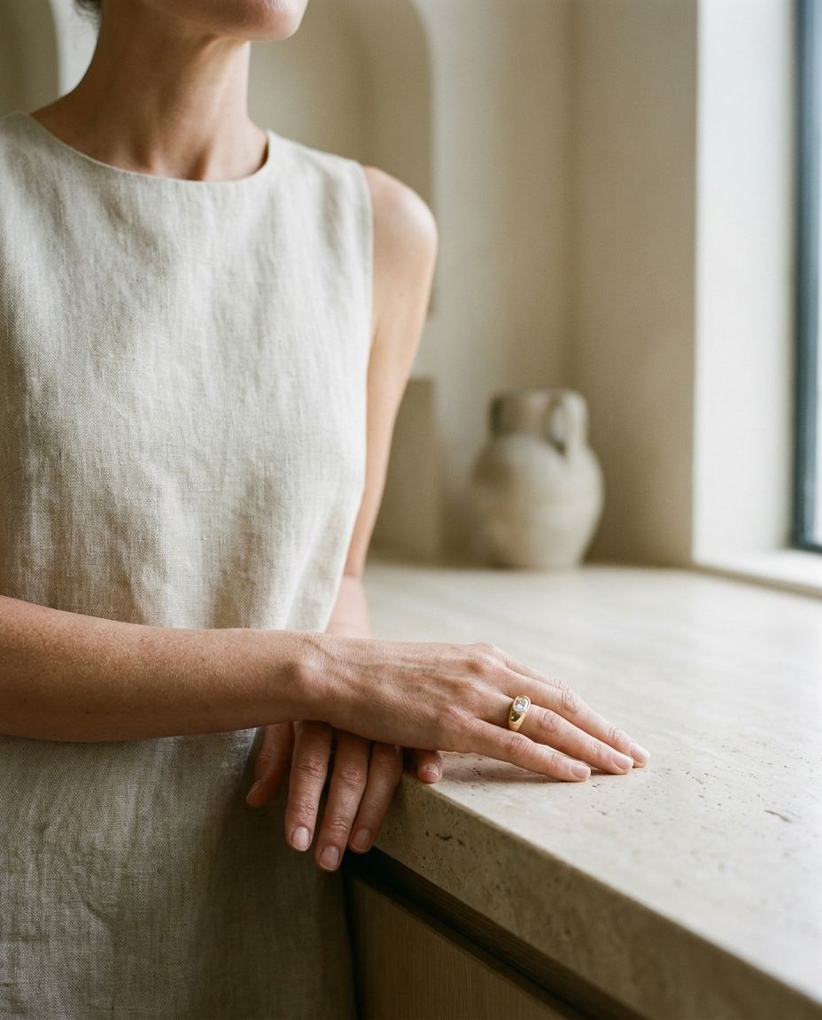 The Remi engagement ring setting in 18K Yellow Gold, bezel set cigar band half moon design | RockHer