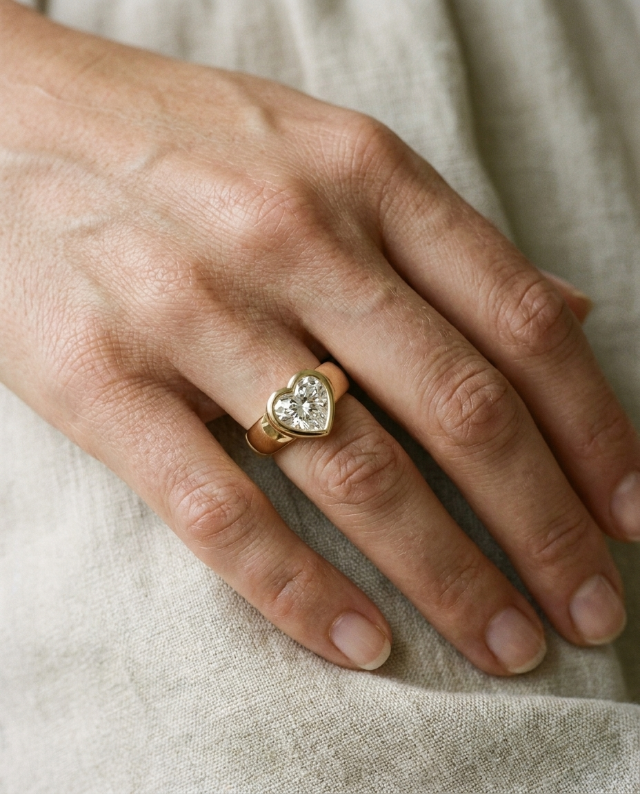 18K Yellow Gold band of The Remi heart engagement ring setting | RockHer