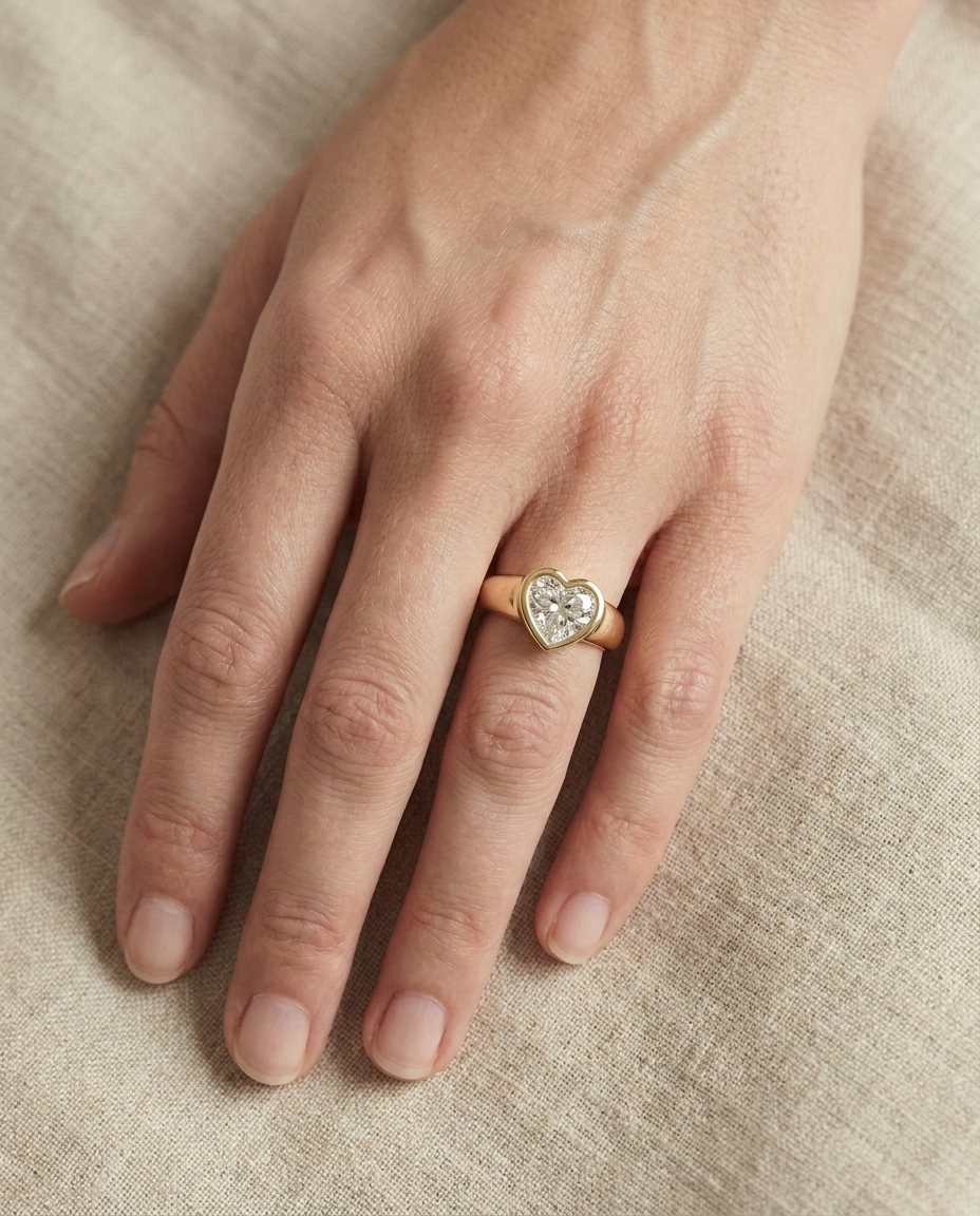 The Remi engagement ring setting in 18K Yellow Gold, bezel set cigar band design | RockHer