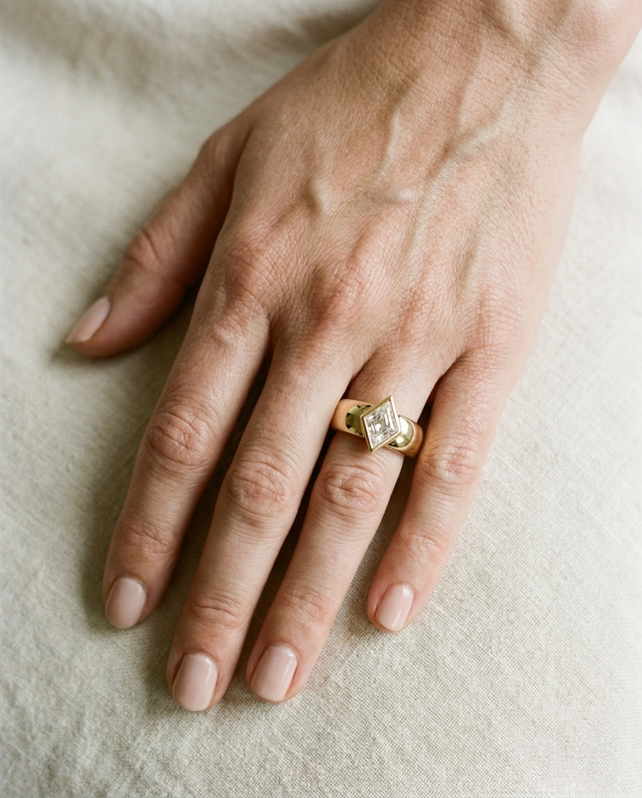 The Remi engagement ring setting in 18K Yellow Gold, select bezel set cigar band kt design | RockHer