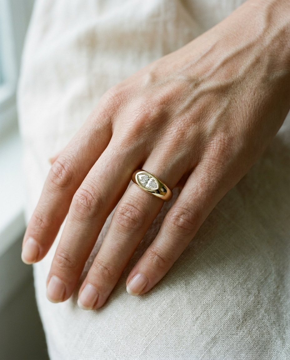 The Remi — Bezel-Set Cigar Band Marquise in 18K Yellow Gold