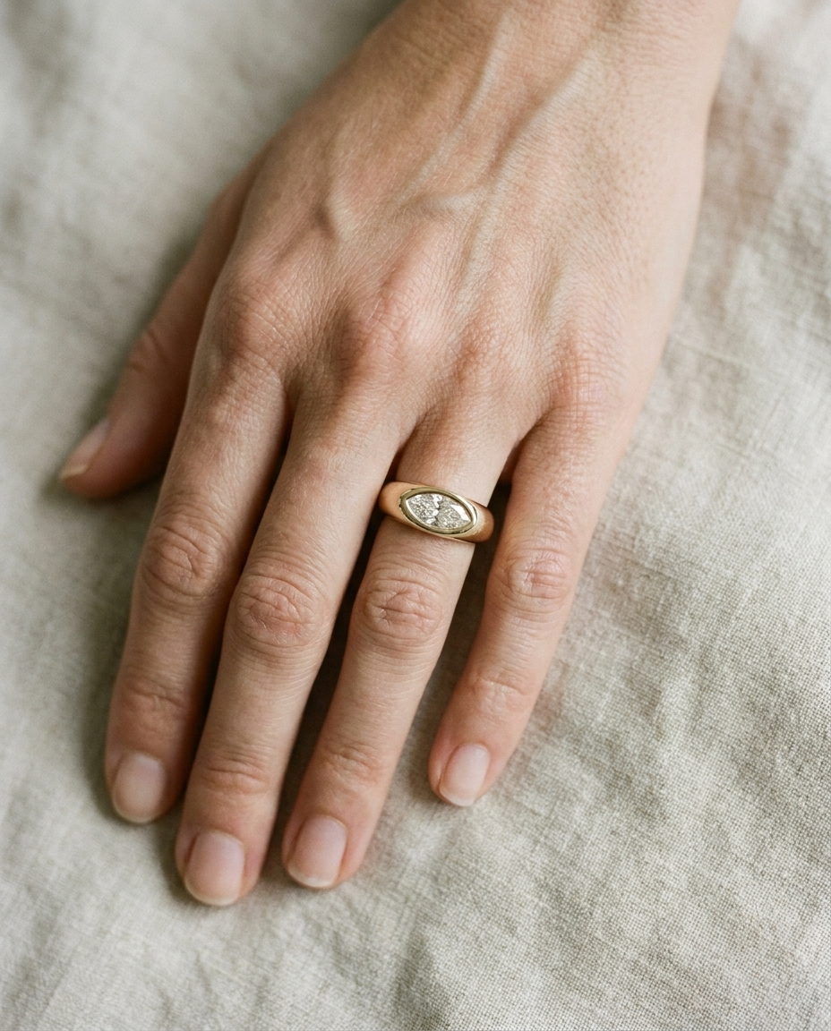 The Remi — Bezel-Set Cigar Band Marquise in 18K Yellow Gold