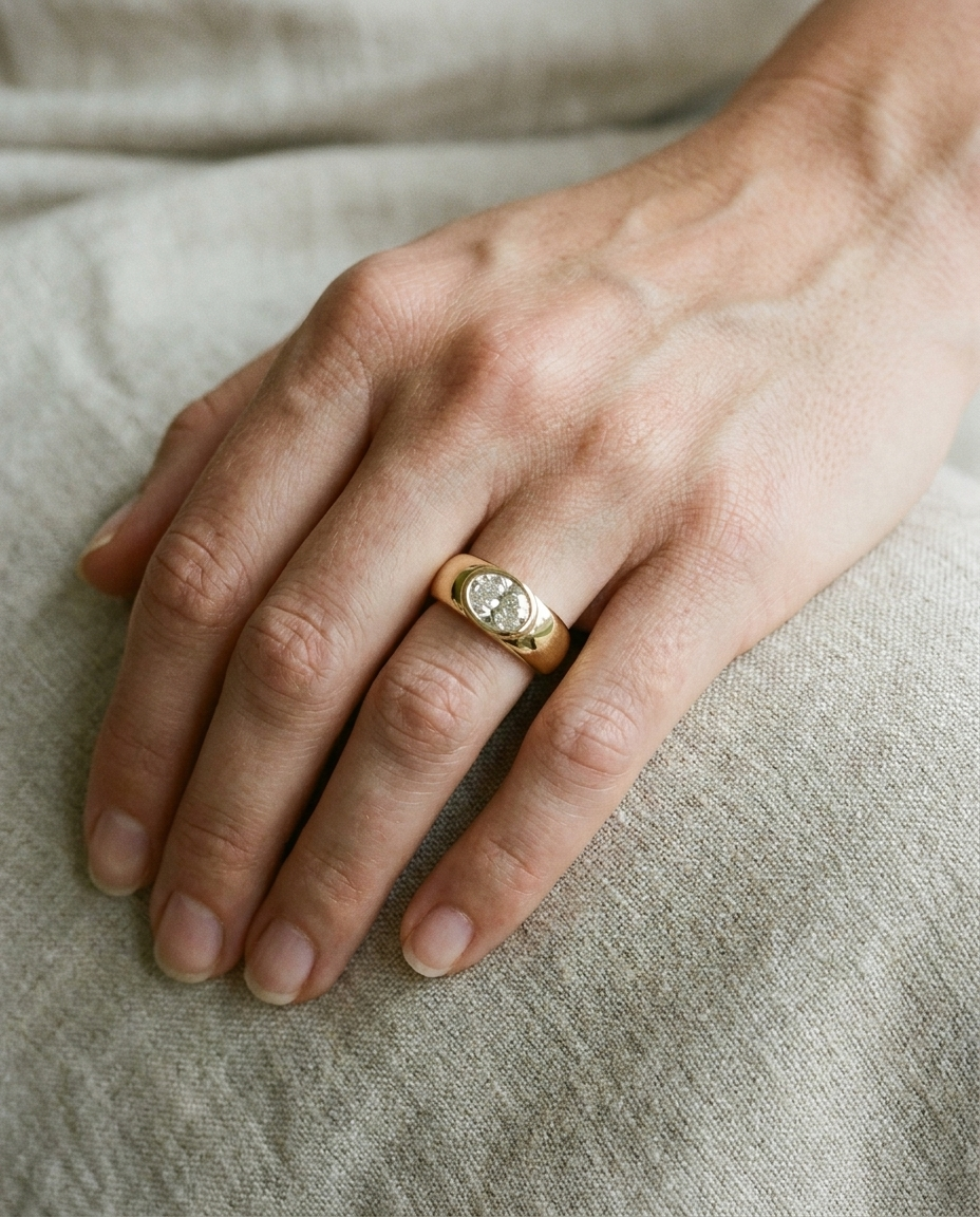 The Remi setting for oval diamonds, made to order in 18K Yellow Gold | RockHer
