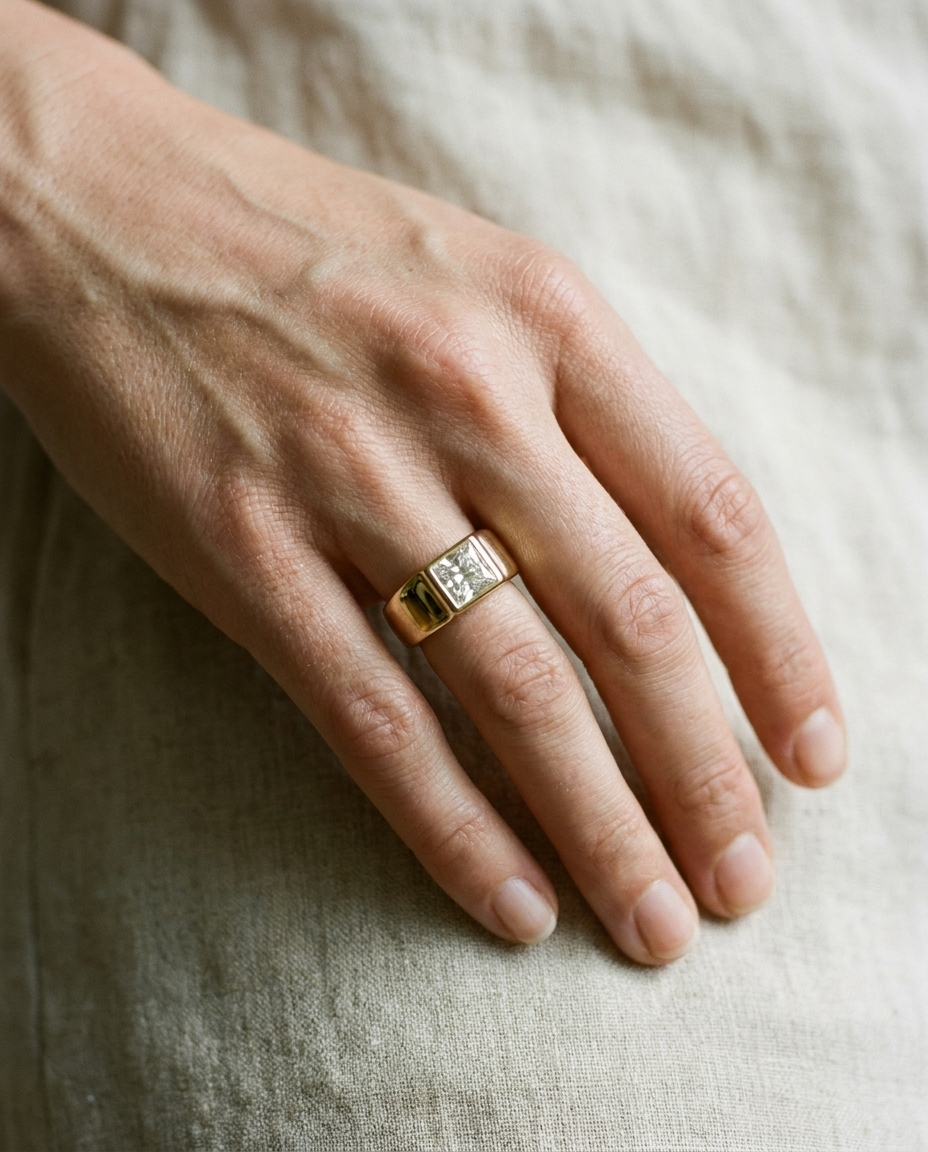 18K Yellow Gold band of The Remi princess engagement ring setting | RockHer