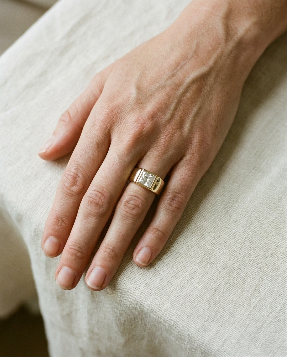 The Remi engagement ring setting in 18K Yellow Gold, bezel set cigar band design | RockHer