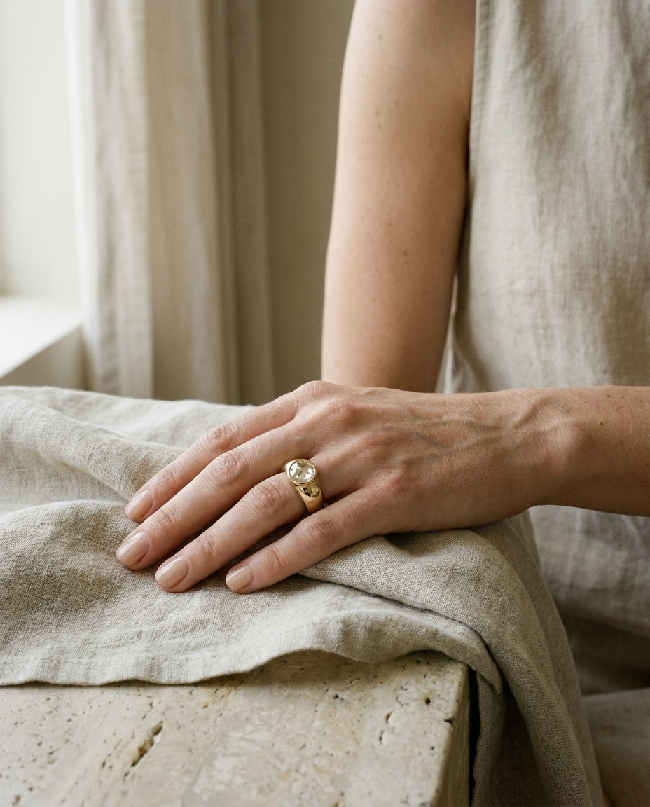 The Remi engagement ring setting in 18K Yellow Gold, bezel set cigar band rose cut design | RockHer