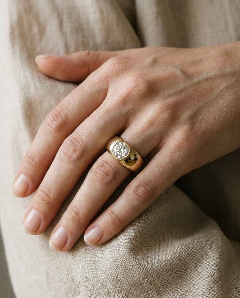 The Remi setting for round diamonds, made to order in 18K Yellow Gold | RockHer