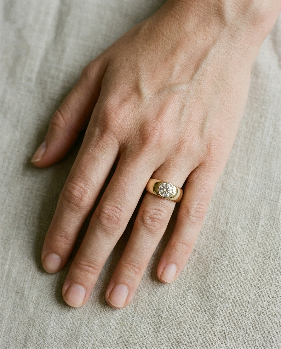 18K Yellow Gold band of The Remi round engagement ring setting | RockHer