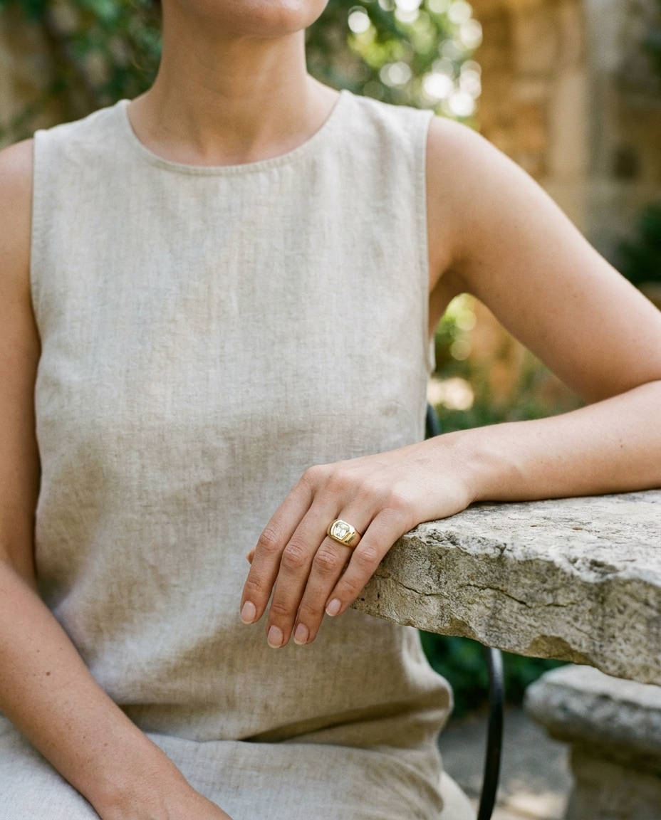 The Remi engagement ring setting in 18K Yellow Gold, bezel set cigar band shield design | RockHer