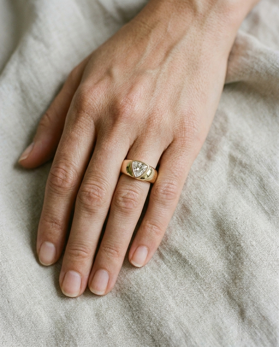 The Remi engagement ring setting in 18K Yellow Gold, bezel set cigar band design | RockHer