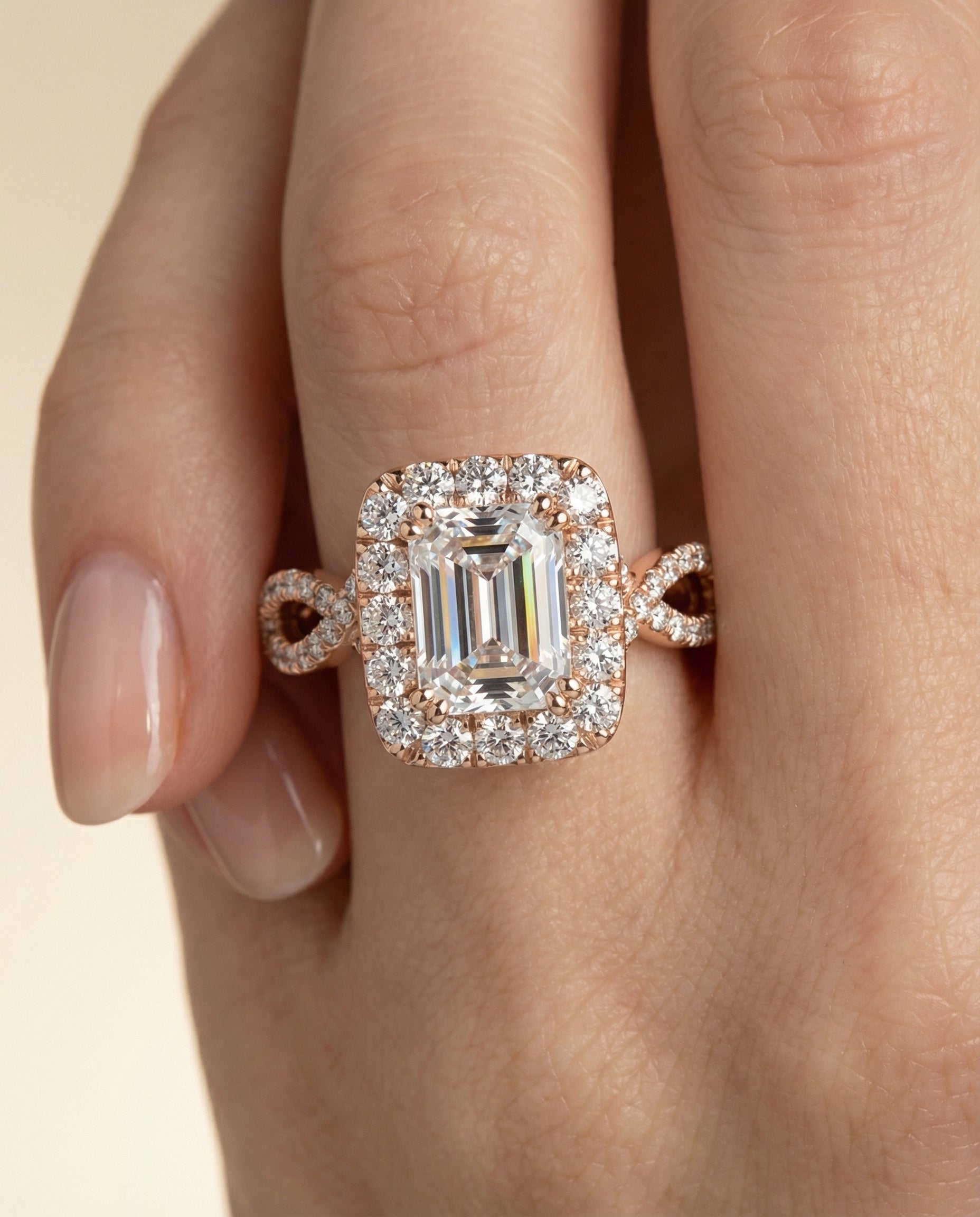 The Annie setting for emerald diamonds, made to order in 14K Rose Gold | RockHer