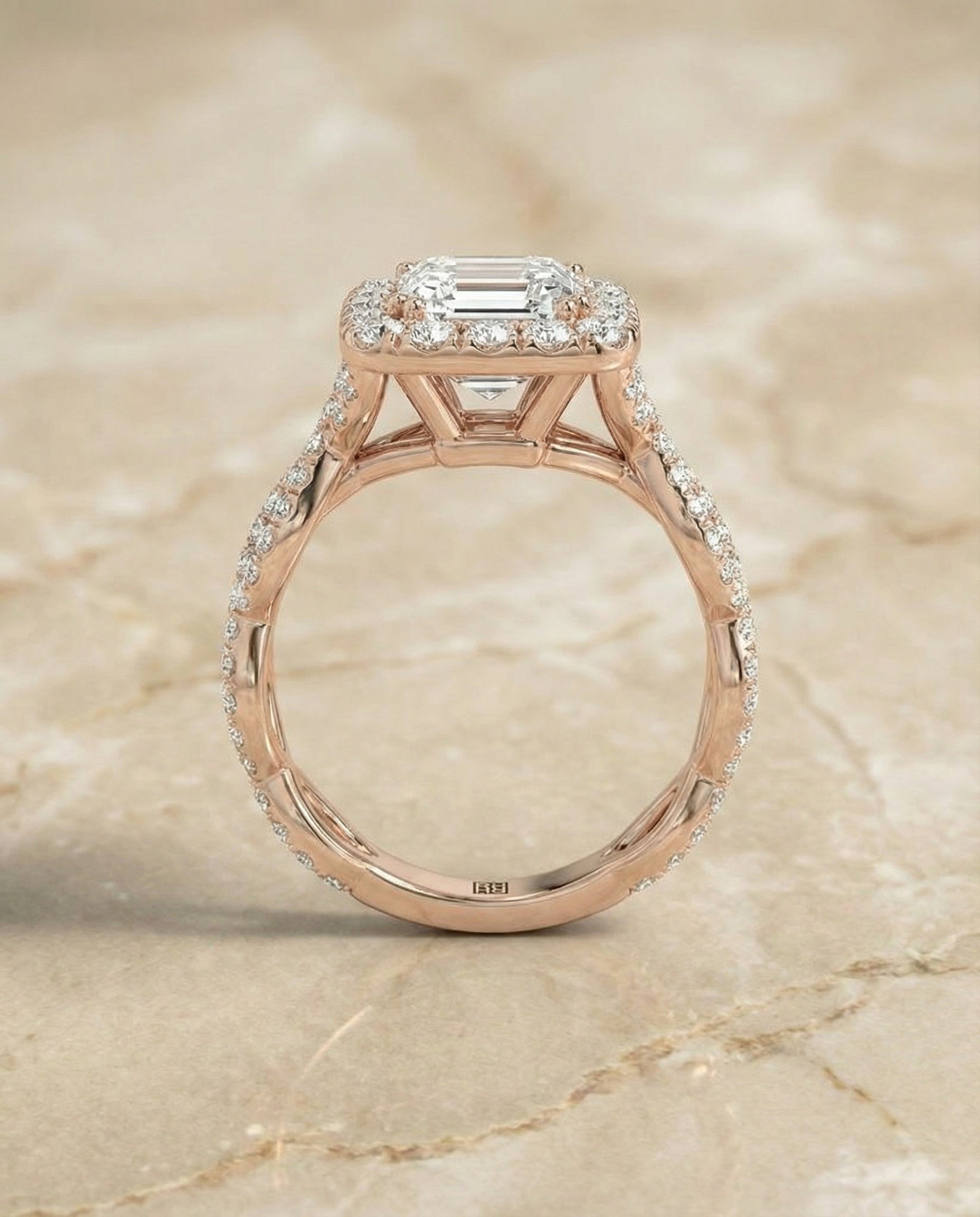 The Annie halo cut engagement ring setting, shown in 14K Rose Gold | RockHer