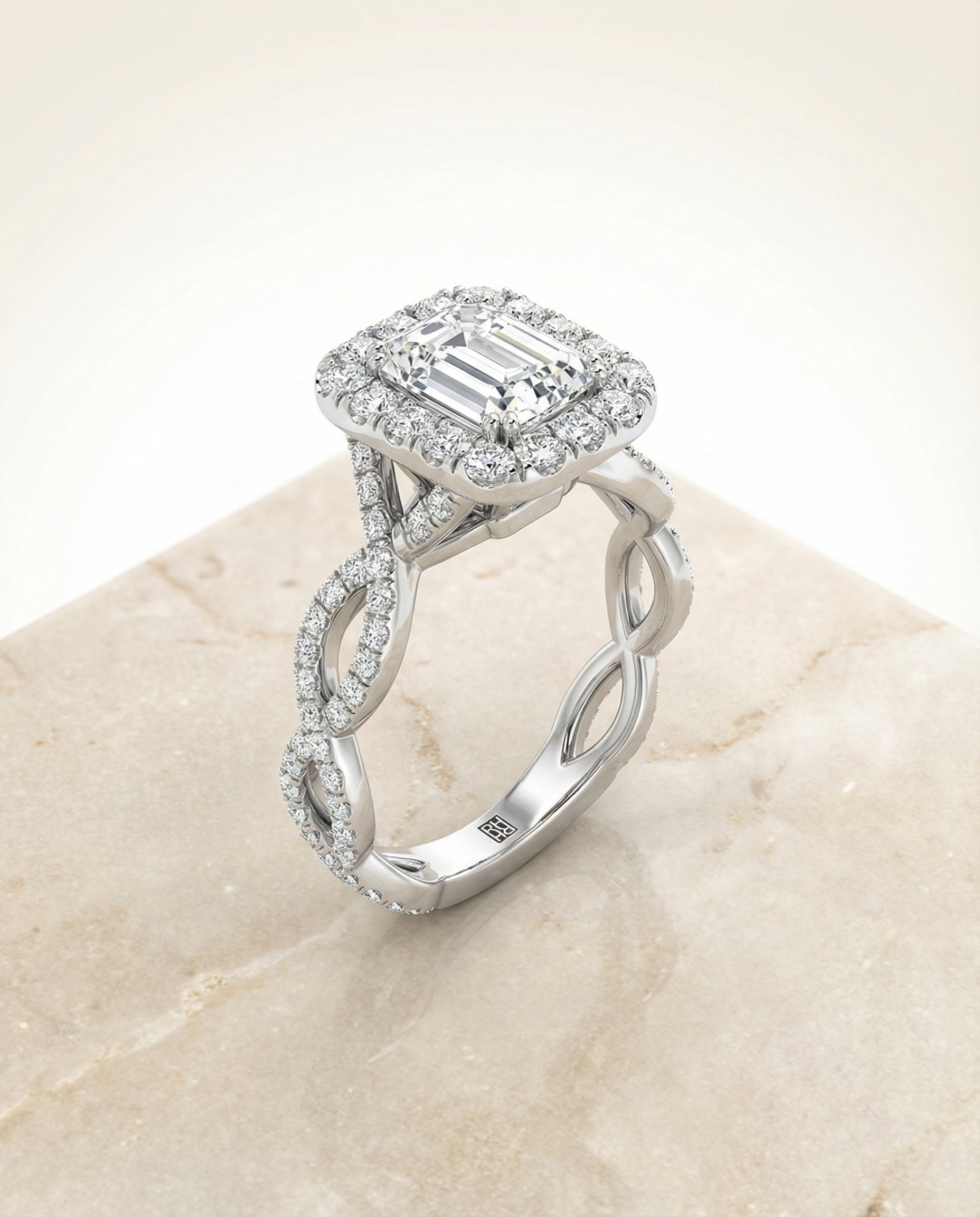 The Annie halo cut engagement ring setting, shown in Platinum | RockHer