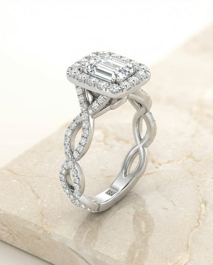 The Annie Select Twisted Pavé Halo Engagement Ring with Lab Diamond in Platinum — view 1